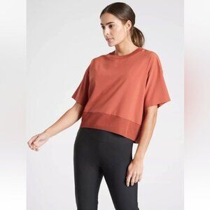 Athleta Zephyr Crop Tee Etruscan Red SIZE XS Relaxed Fit Oversized Stretch comfy